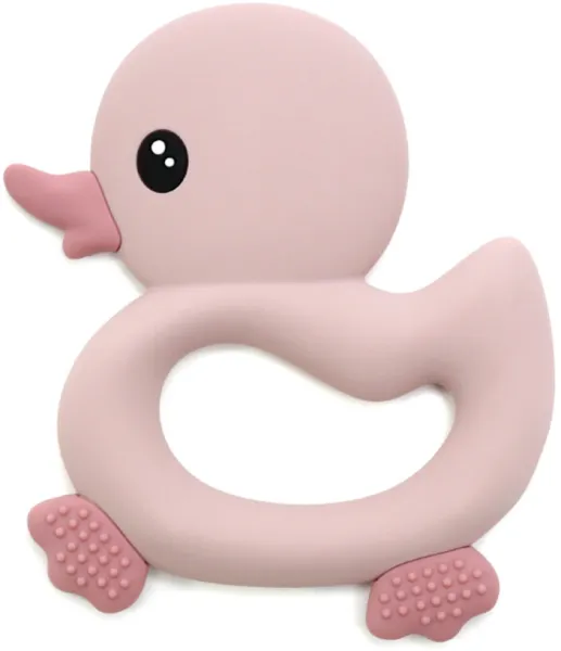 Anillo de dentición con pato y superficies táctiles, rosa