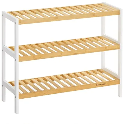 SONGMICS zapatero, con 3 estantes - bambú natural y blanco (70x26)